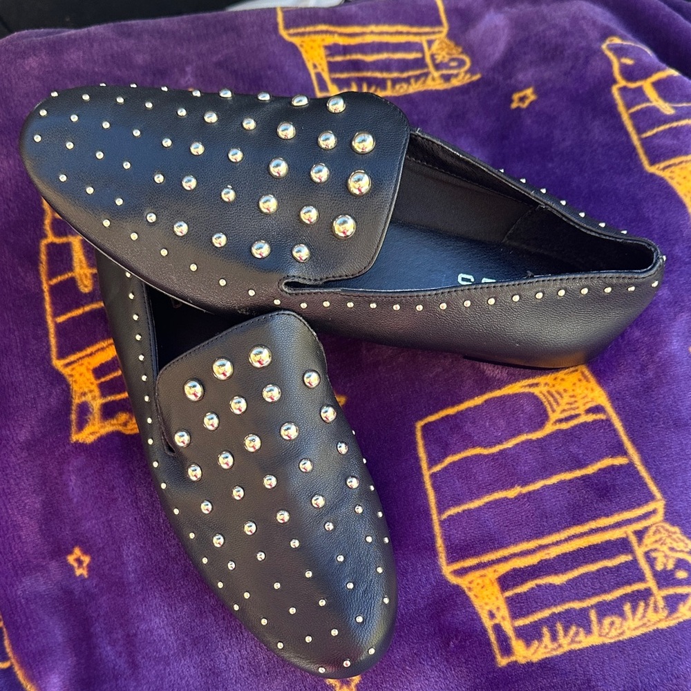 Chicos Black Studded Leather Loafers Size 8.5 New - Picture 2 of 4